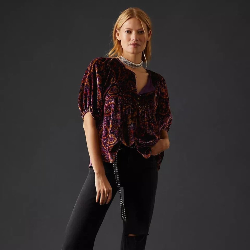 By Anthropologie Puff-Sleeve Peasant Blouse